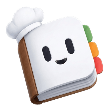 The Recipe Book mascot: a smiling cookbook wearing a chef hat